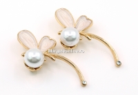 Brosa martisor, Trifoi cu cristal si perla, 5.1x2.7cm - x1