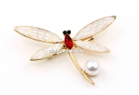 Brosa martisor, Libelula cu cristal si perla, 3.4x4.9cm - x1