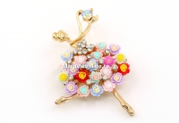 Brosa martisor, Balerina cu flori si cristale, 5.5x3.8cm - x1