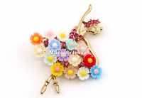 Brosa martisor, Balerina cu flori si cristale, 5x3.5cm - x1