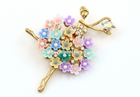 Brosa martisor pastel, Balerina cu flori si cristale, 5.4x3.9cm - x1