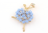 Brosa martisor bleu, Balerina cu flori si cristale, 5.4x3.9cm - x1
