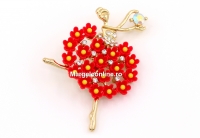 Brosa martisor rosu, Balerina cu flori si cristale, 5.4x3.9cm - x1