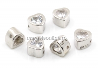 Margele decor, inima cu cristal, argint 925 rodiat, 4.5mm - x1