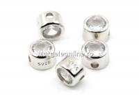 Decorative beads, disc with crystal, 925 rhodium-plated silver, 5.5mm - x1