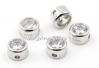 Margele decor, disc cu cristal, argint 925 rodiat, 5.5mm - x1