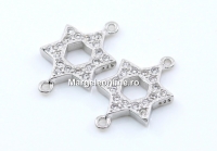Link, David's star, crystals, rhodium-plated 925 silver, 13.5mm - x1