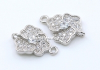 Link, leaf,crystals, rhodium-plated 925 silver, 14mm - x1