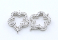 Link floare cu cristale, argint 925 placat cu rodiu, 14mm - x1