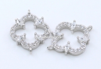 Link trifoi cu cristale, argint 925 placat cu rodiu, 15mm - x1
