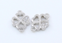 Link trifoi cu cristale, argint 925 placat cu rodiu, 9.5mm - x1