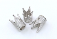 Link coroana cu cristale, argint 925 placat cu rodiu, 12mm - x1