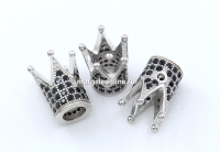 Link coroana cu cristale jet, argint 925 placat cu rodiu, 12mm - x1