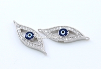 Link Evil eye cu cristale, argint 925 placat cu rodiu, 20mm - x1