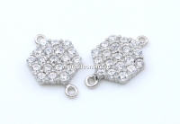 Link hexagon cu cristale, argint 925 placat cu rodiu, 13mm - x1