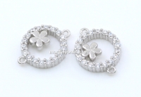 Link disc cu floricica si cristale, argint 925 placat cu rodiu, 12mm - x1