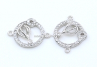 Link disc cu floricica si cristale, argint 925 placat cu rodiu, 16mm - x1