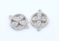 Link disc cu cruce si cristale, argint 925 placat cu rodiu, 11mm - x1