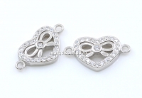Link inima cu fundita si cristale, argint 925 placat cu rodiu, 16mm - x1