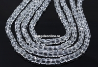 Sirag margele cristal, cub, cristal transparent, 4mm
