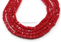 Sirag margele cristal, cub, rosu coral, 3x3mm
