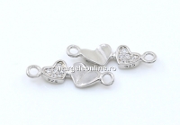 Link 2 inimi cu cristale, argint 925 placat cu rodiu, 16mm - x1