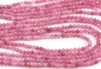 Margele Turmalina roz, rotund fatetat, 3mm