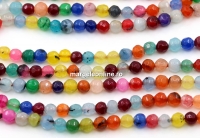 Margele Agate, rotund fatetat, multicolor, 4.5mm