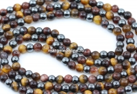 Margele mix Ochi de tigru si hematit, rotund, 4.5mm