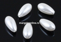 Perle Ideal picatura cu un orificiu, white, 12x6mm - x2