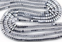 Hematite beads, hexagon round, silver, 4mm