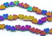 Margele Hematit, inima, rainbow, 8mm