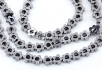 Margele Hematit, floare, argintiu intens, 6mm