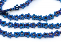 Margele Hematit, floare, cobalt, 6mm