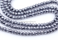 Margele Hematit, rondela fatetata, argintiu intens, 3.5mm