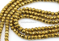 Margele Hematit, rondela fatetata, auriu, 3.5mm