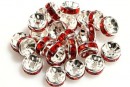 Spacer Rhinestone rosu, 8mm - x10