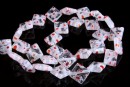 Margele sticla Millefiori, romb, transparent cu rosu, 13x13mm