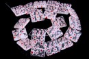 Margele sticla Millefiori, patrat, transparent cu rosu, 20x20mm