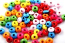 Mixed multi-colored round wooden beads, 7.5mm