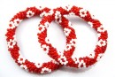 Bratara martisor, margele rosu cu alb, suport elastic - x1