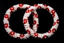 Bratara martisor, margele alb cu rosu, suport elastic - x1