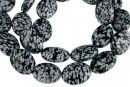 Margele obsidian fulg de nea,oval plat, 16x12mm