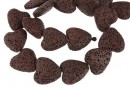 Margele lava naturala, maro, inima, 22x21 - x20mm