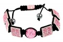 Bratara cu 6 margele shamballa patrate, rose - x1