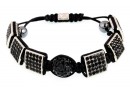 Beads Shamballa Bracelet with 6 squares, jet - x1