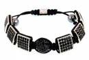 Beads Shamballa Bracelet with 6 squares, jet - x1