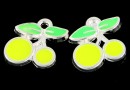 Charm metalic emailat, cirese, galben neon, 12mm - x5