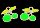 Charm metalic emailat, cirese, verde neon, 12mm - x5