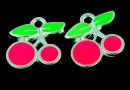 Charm metalic emailat, cirese, roz neon, 12mm - x5